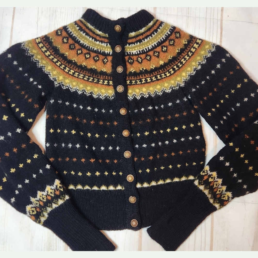 🖤 Vintage 100% Wool Fair Isle Nordic Style Girls Sweater | Size 5